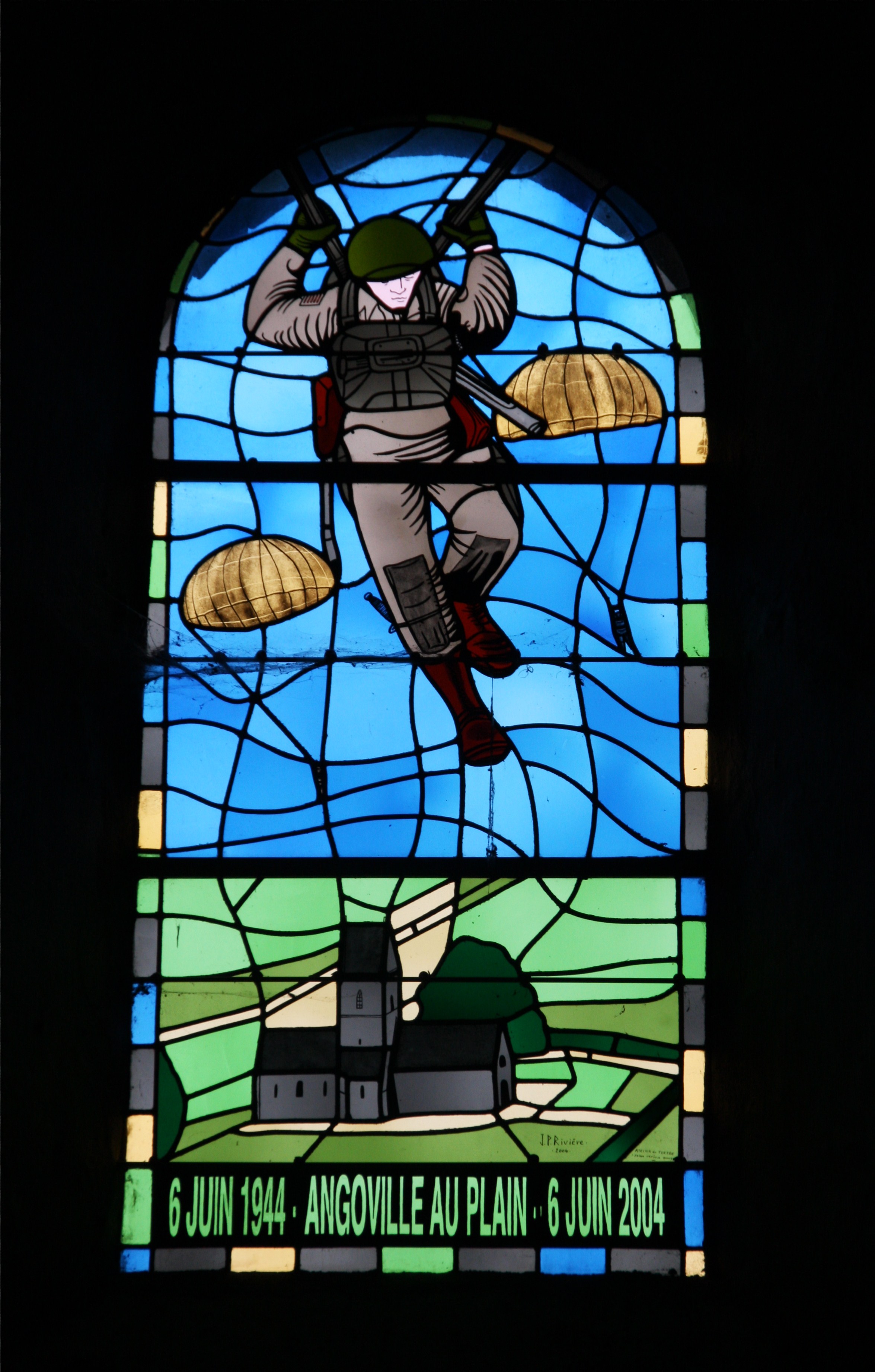 tained Glass at Angoville au Plain church